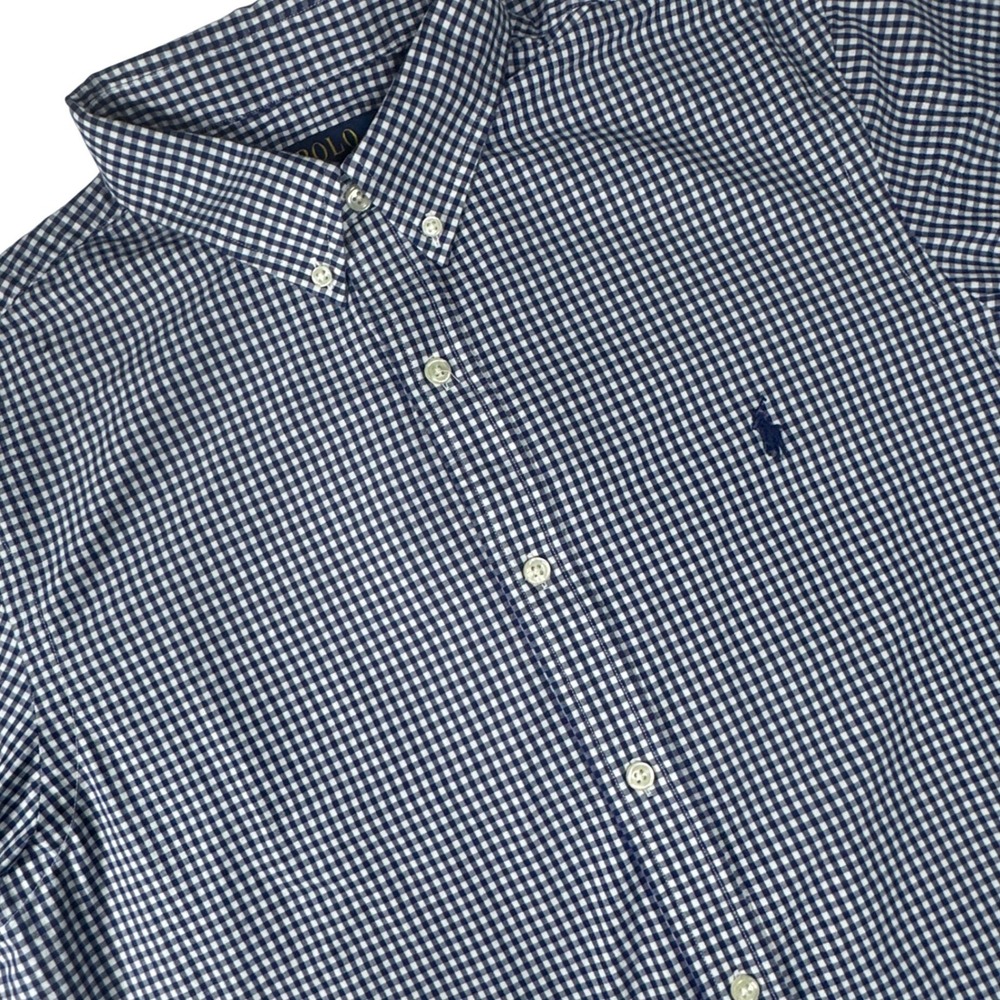 Polo‎ Ralph Lauren Gingham Button Down Shirt Mens Large Navy White Slim Fit